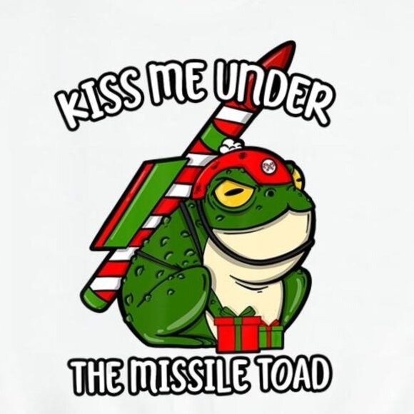 Kiss Me Under The Missile Toad Funny Christmas Holiday Joke T-Shirt - Picture 2 of 4